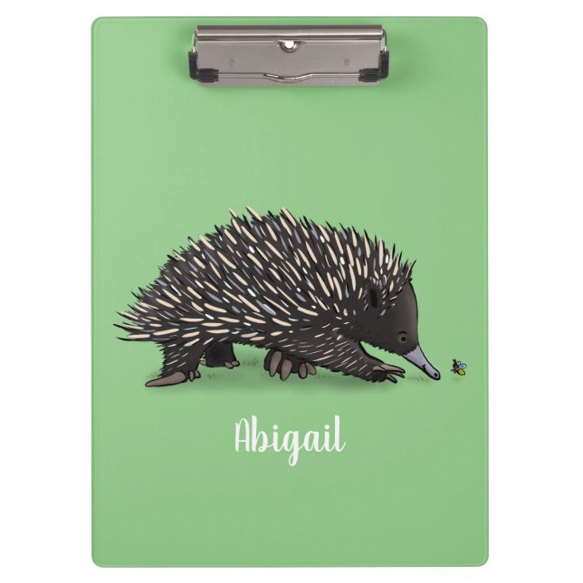 Cute echidna with bee cartoon illustration clipboard (Front)