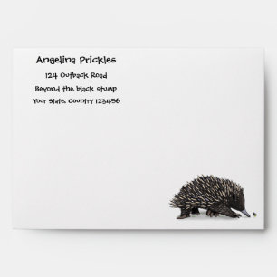 Cute echidna with bee cartoon illustration envelope