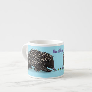 Cute echidna with bee cartoon illustration espresso cup