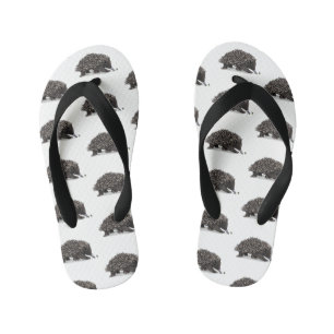 Cute echidna with bee cartoon illustration kid's jandals