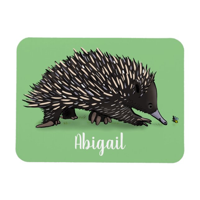 Cute echidna with bee cartoon illustration magnet (Horizontal)