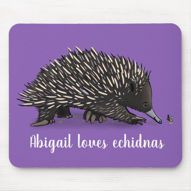 Cute echidna with bee cartoon illustration mouse pad (Front)