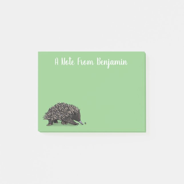 Cute echidna with bee cartoon illustration post-it notes (Front)