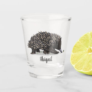 Cute echidna with bee cartoon illustration shot glass