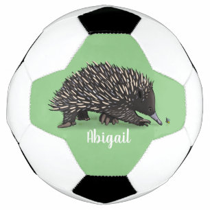 Cute echidna with bee cartoon illustration soccer ball