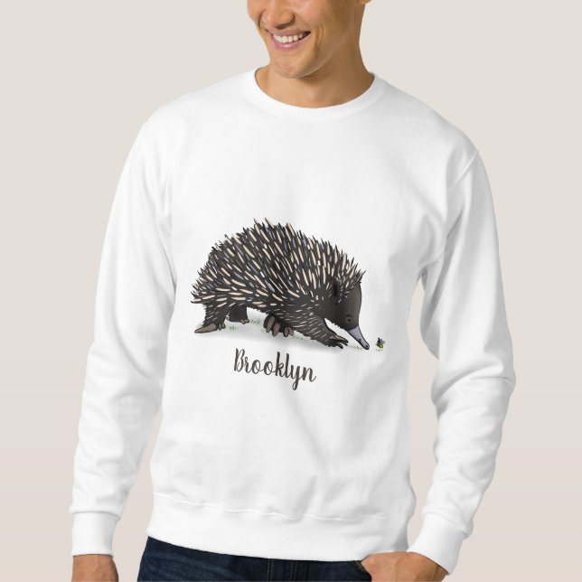 Cute echidna with bee cartoon illustration sweatshirt (Front)