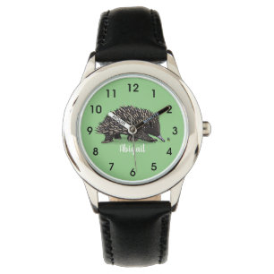 Cute echidna with bee cartoon illustration watch