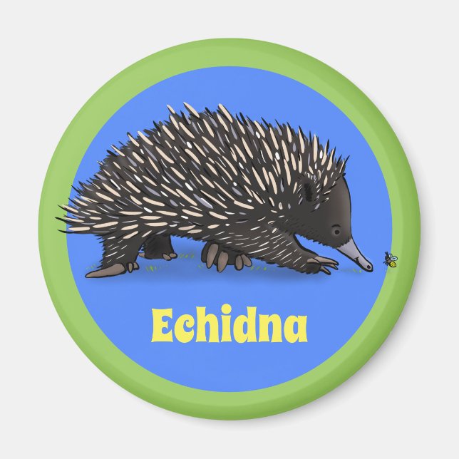 Cute echidna with bee cartoon magnet (Front)