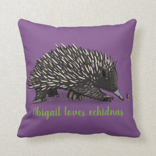 Cute echidna with bee cartoon purple design cushion