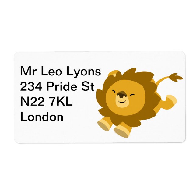 Cute Ecstatic Cartoon Lion Label (Front)