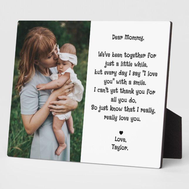 Cute Editable Dear Mummy Poem & Photo Tabletop Plaque (Side)