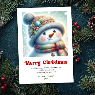 Cute editable funny snowman minimalist holiday