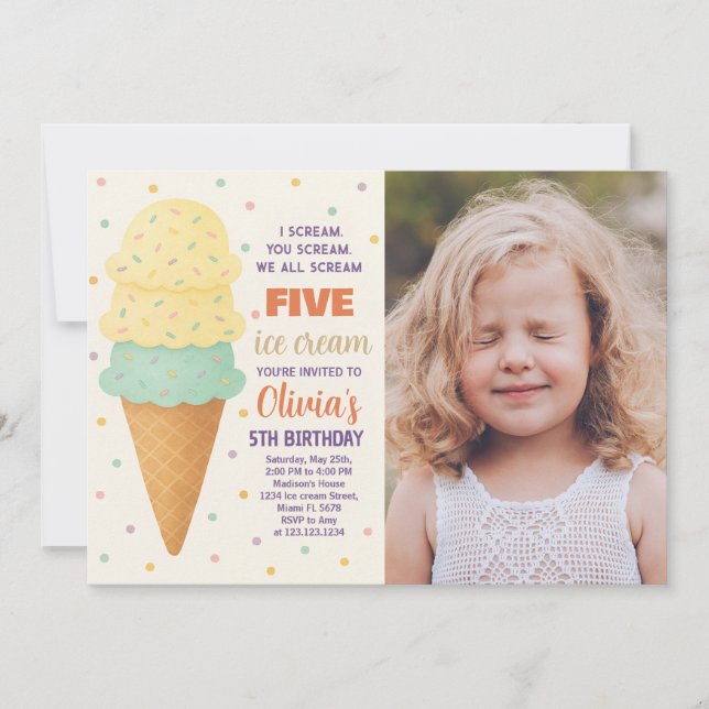 Cute Editable Ice Cream Party Invitation (Front)