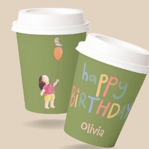 Cute Editable Name Green Picnic Birthday Kids Paper Cups