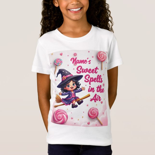 Cute Editable Name Witch & Candy Sky Baby Tee (Front)