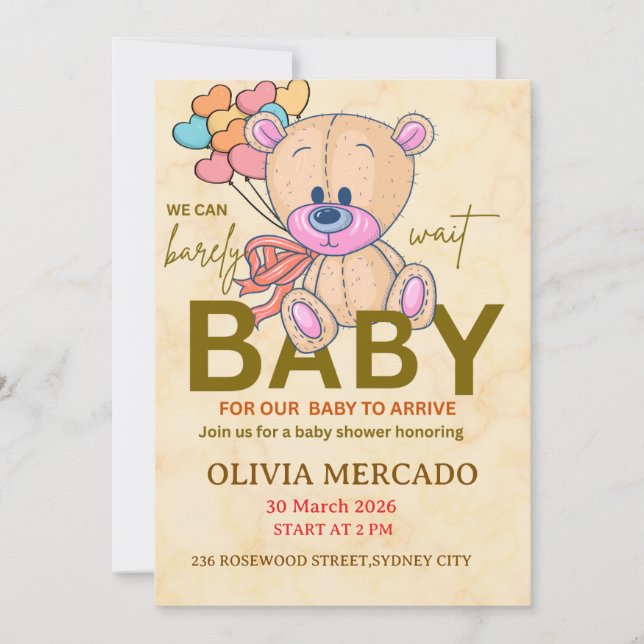 Cute Editable Neutral Baby Shower Invitation (Front)
