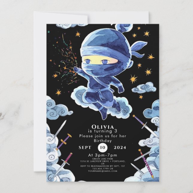 Cute Editable Ninja Birthday Invitation (Front)