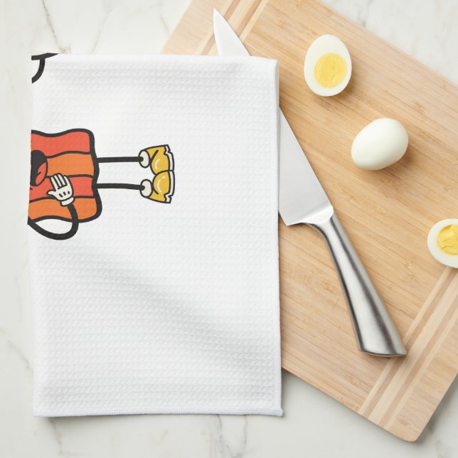 Cute Egg And Bacon Tea Towel (Quarter Fold)