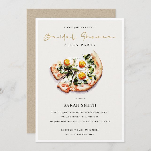 Cute Egg Basil Pizza Bridal Shower Party Invite (Front/Back)