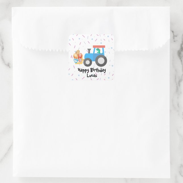 Cute egg dino tractor Truck Birthday boy B2S Square Sticker (Bag)