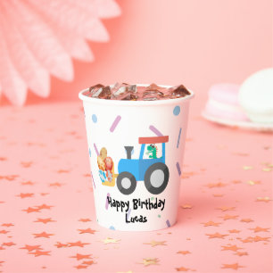Cute egg dinosaur Construction Truck Birthday boy  Paper Cups