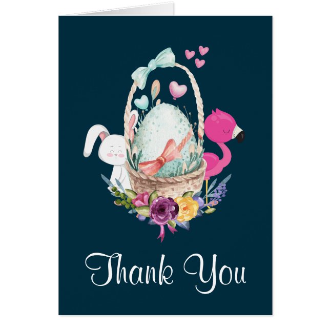 Cute Egg, Flamingo & Bunny Baby Shower Thanks (Front)