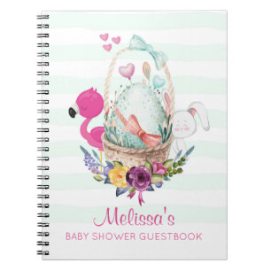 Cute Egg in a Basket with Flamingo and Bunny Notebook