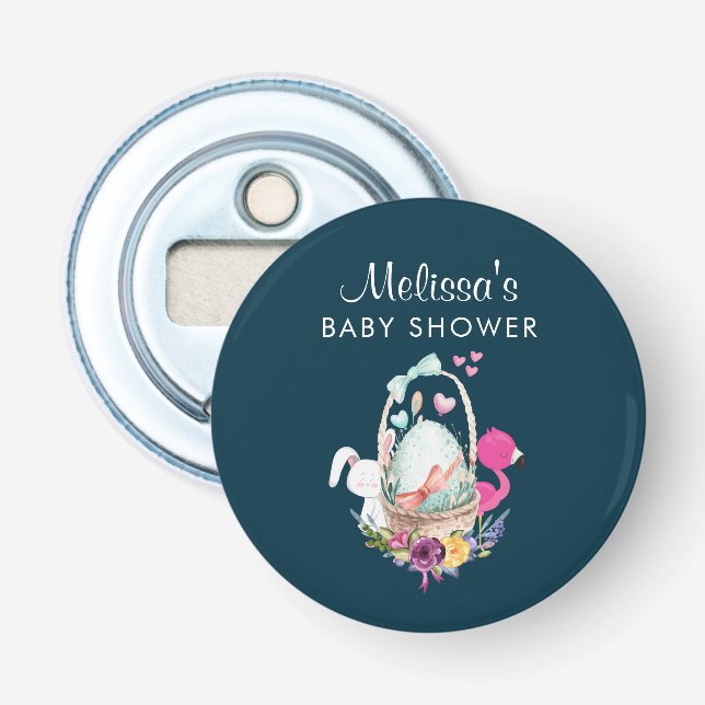 Cute Egg, Pink Flamingo & Bunny, Watercolor Bottle Opener (Front)