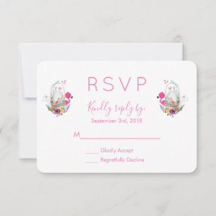 Cute Egg, Pink Flamingo & Bunny Watercolor RSVP Card