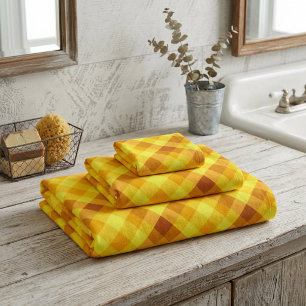 Cute Egg Yolk Yellow Plaid Bath Towel Set