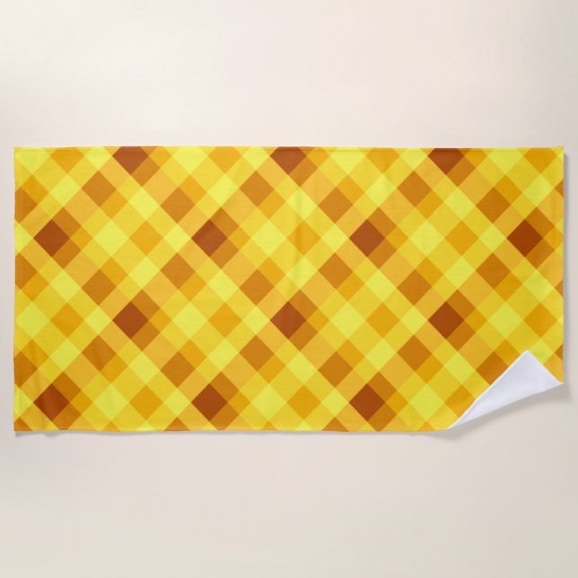 Cute Egg Yolk Yellow Plaid Beach Towel (Front)