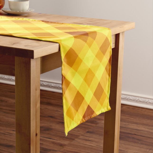 Cute Egg Yolk Yellow Plaid Large Table Runner (In Situ)