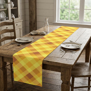 Cute Egg Yolk Yellow Plaid Large Table Runner