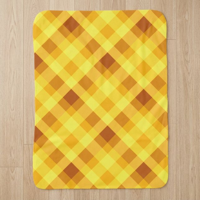 Cute Egg Yolk Yellow Plaid Small Sherpa Blanket (Cute Egg Yolk Yellow Plaid Small Sherpa Blanket on a wooden floor in a home.)