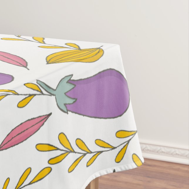 Cute Eggplant And Leafs Tablecloth (In Situ)