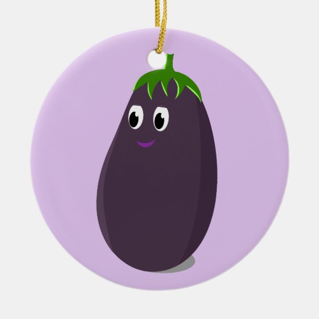 Cute Eggplant Print Ceramic Tree Decoration (Front)