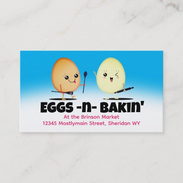 Cute eggs baking utensils bakery pastry chef business card (Front)