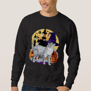 Cute Egyptian Mau Cat Halloween Witch Pumpkin Sweatshirt