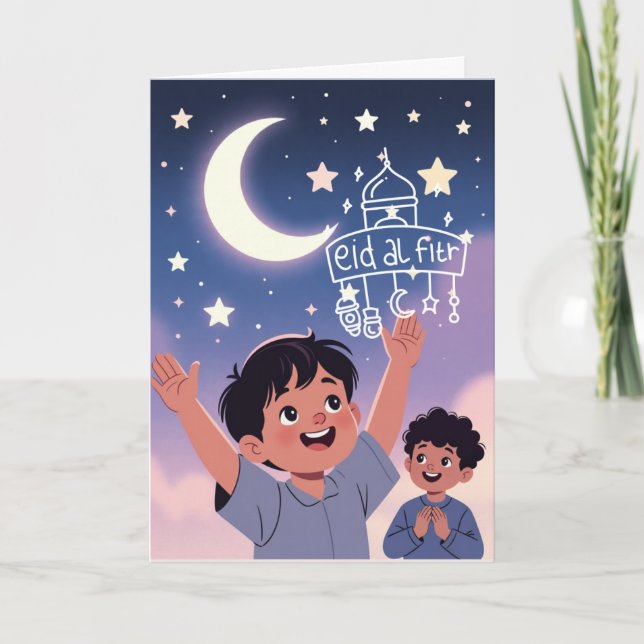Cute Eid al-Fitr Illustration Card (Front)