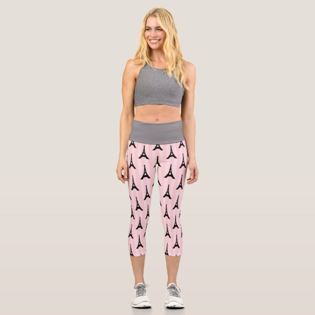 Cute Eiffel Tower Paris Travel French Pattern Capri Leggings (Front)