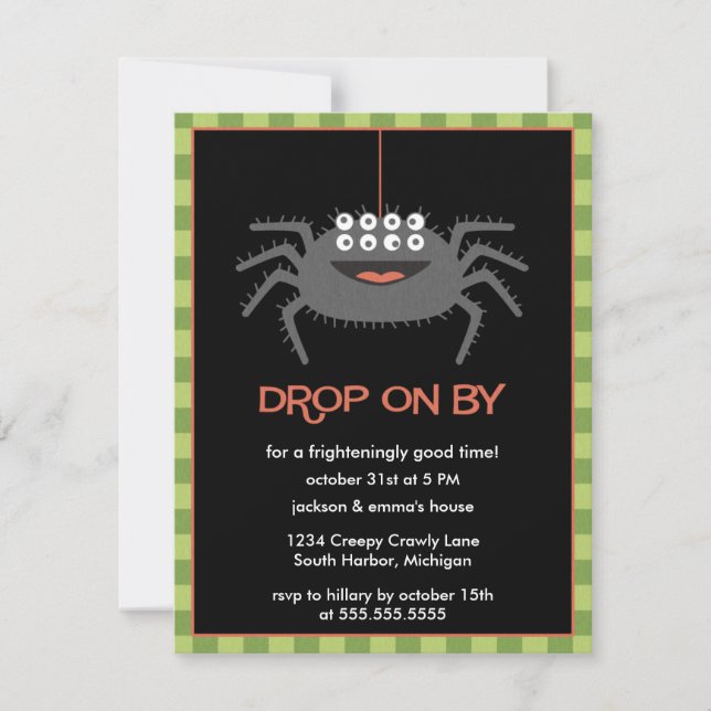 Cute Eight Eyed Spider Halloween Party Invitations (Front)