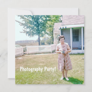 Cute Elderly Lady Holding an Old Film Camera Invitation