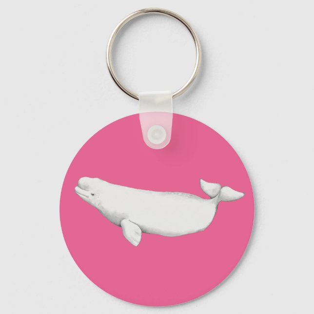 Cute Elegant Beluga Whale Book Illustration Pink Key Ring (Front)