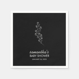 Cute Elegant Black Line Art Flower Napkin