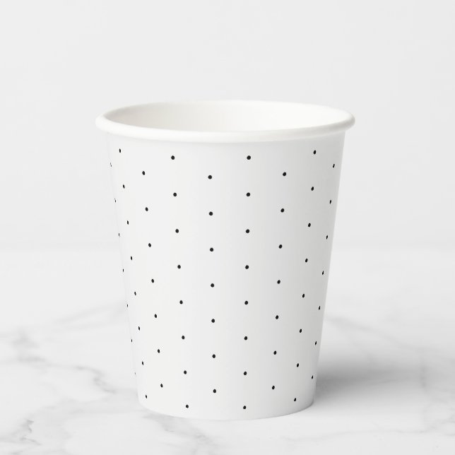 Cute elegant black off white tiny polka dots paper cups (Front)