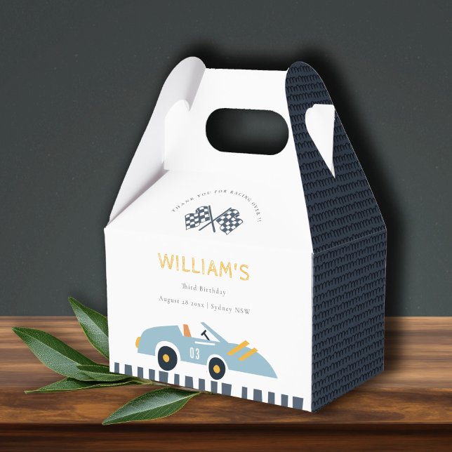 Cute Elegant Blue Race Car Kids Any Age Birthday Favour Box (Creator Uploaded)