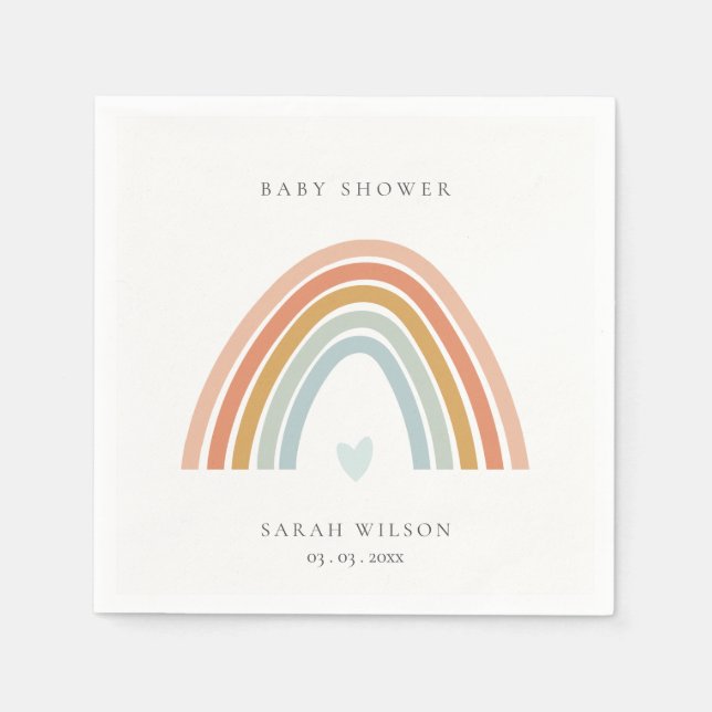 Cute Elegant Blush Blue Heart Rainbow Baby Shower Napkin (Front)
