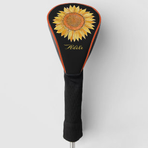 Cute Elegant Boho Art Yellow Watercolor Sunflower Golf Head Cover