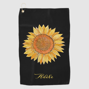 Cute Elegant Boho Art Yellow Watercolor Sunflower Golf Towel