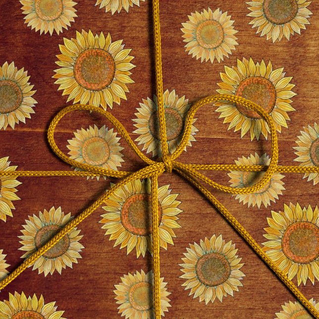  Cute Elegant Boho Farmhouse Wood Rustic Sunflower Wrapping Paper (Creator Uploaded)